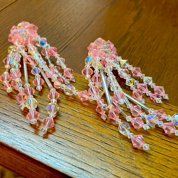 Vintage Hand Made Kato Pink/ Clear Runway Cluster Swarovski Dangle - N Earring🌸 - Picture 11 of 16